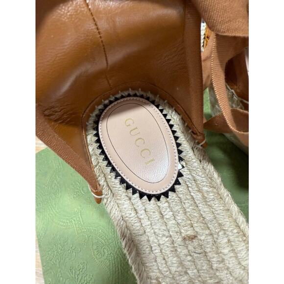 Gucci Espadrille GG Ankle Wrap Wedge Sandal 771779 Interlocking G Brown 38.5 - Picture 7 of 8
